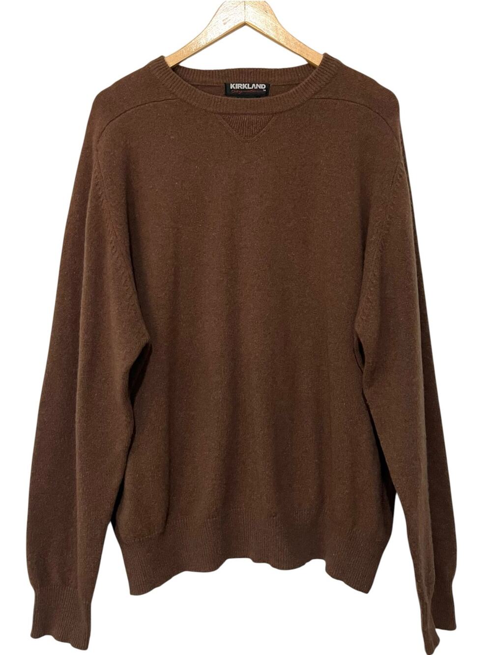 Kirkland Signature Mens XL 100% Cashmere Sweater Brown Crewneck Pullover